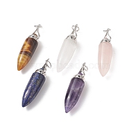 Natural & Synthetic Mixed Gemstone Pointed Big Pendants, with Jump Ring, Bullet Charms with Platinum Plated Brass Findings, 51~52x11.7~12.3mm, Hole: 6mm(G-C051-09P)