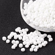 6/0 Opaque Colours Round Glass Seed Beads, White, Size: about 4mm in diameter, hole:1.5mm, about 495pcs/50g(X-SEED-A010-4mm-41)