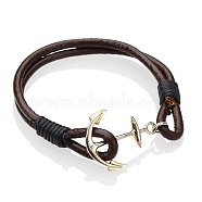 Alloy Bracelets, Cowhide Leather Cord with Waxed Cotton Cord, Anchor & Helm, Silver Color Plated, 190mm(BJEW-PJB846-1)