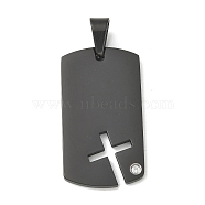 304 Stainless Steel Rhinestone Stamping Blank Tag Pendants, Rectangle Cross Charm, Black, 36x20x2mm, Hole: 7x5mm(STAS-G346-16EB)