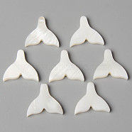 Natural Freshwater Shell Beads, Half Drilled, Mermaid Tail Shape, Creamy White, 17~18x19x3mm, Half Drilled Hole: 0.9mm(SHEL-N026-75)