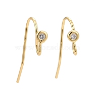 Brass Earring Hooks, with Clear Cubic Zirconia, Real 18K Gold Plated, 20mm, 20 Gauge, Pin: 0.8mm(KK-Z020-02G)