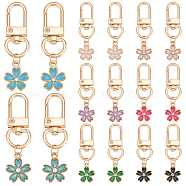 Alloy Enamel Flower Pendant Decorations, with Crystal Rhinestone and Zinc Alloy Swivel Clasps, Mixed Color, 5.1cm, 8 colors, 2pcs/color, 16pcs/set(HJEW-PHE00002)