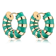 Enamel Striped Thick Hoop Earrings, Golden 316 Stainless Steel Jewelry for Women, Green, 18x20.5x6mm, Pin: 0.9mm(JE1110C)