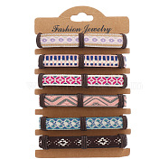 6Pcs 6 Colors PU Leather & Cotton Braided Cord Bracelets Set, Ethnic Tribal Adjustable Bracelets for Women, Plum, Inner Diameter: 2~2-1/2 inch(5.2~6.2cm), 1Pc/color(PW-WG43775-02)