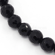 Synthetic Black Stone Beads Strands, Dyed, Faceted(128 Facets) Round, Black, about 10mm in diameter, hole: 1mm, about 38 pcs/strand, 15.5 inch(G867-044)