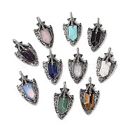 Natural & Synthetic Mixed Gemstone Faceted Big Pendants, Dragon Claw with Arrow Charms, with Antique Silver Plated Alloy Findings, Mixed Dyed and Undyed, 55x27.5x10.5mm, Hole: 6mm(G-L524-03AS)