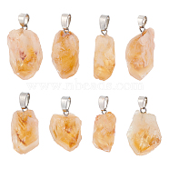 8Pcs Natural Citrine Pendants, Nuggets Charms, with Stainless Steel Color Tone Stainless Steel Snap on Bails, 22~27x14~17x14~17mm, Hole: 4x7mm(G-FG0001-12)