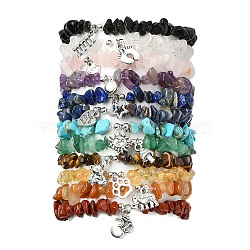 12Pcs 12 Styles Mixed Gemstone Chip Beaded Stretch Bracelet Sets, Alloy Charm Stackable Bracelets, Mixed Shapes, Inner Diameter: 2-1/8 inch(5.3cm), 1pc/style(BJEW-JB10913)