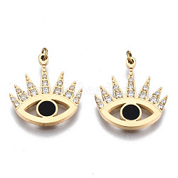 316 Surgical Stainless Steel Enamel Pendants, with Jump Rings and Crystal Rhinestone, Eye, Real 14K Gold Plated, 15.5x14x1.5mm, Jump Ring: 2.7x0.4mm, 1.9mm inner diameter(STAS-S116-354G)