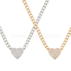 2Pcs 2 Colors Crystal Rhinestone Heart Pendant Necklaces Set with Alloy Curb Chains, Platinum & Golden, 15.43 inch(39.2cm), 1Pc/color(NJEW-AN0001-88)