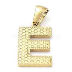 Ion Plating(IP) 316L Surgical Stainless Steel Pendants, Real 18K Gold Plated, Letter Charm, Textured, Letter E, 17x11x1.6mm, Hole: 3.5mm(STAS-Q247-01G-05)