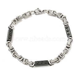 Two Tone 304 Stainless Steel Rectangle & Byzantine Chain Bracelet, Black, 8-7/8 inch(22.6cm), Wide: 5mm(BJEW-B078-40BP)