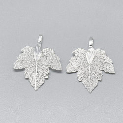 Iron Pendants, Electroplate Natural Leaf, Grape Leaf, Silver Color Plated, 35x27x1.5mm, Hole: 3x5.5mm(X-IFIN-T006-17S)