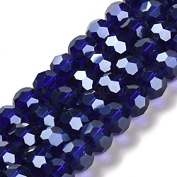 Electroplate Glass Bead Strands, Pearl Luster Plated, Faceted(32 Facets), Round, Dark Blue, 8x7mm(EGLA-R015-8mm-3)