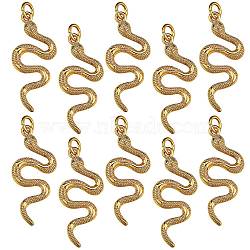 10Pcs Brass Micro Pave Cubic Zirconia Pendants, with Jump Ring, Snake, Clear, Real 18K Gold Plated, 27.5x12x2mm, Hole: 3mm(ZIRC-SZ0002-98)