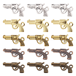 60Pcs 5 Colors Zinc Alloy Revolving Pistol Necklace Pendants, Revolver Pistol Charm, Lead Free and Cadmium Free, Mixed Color, 22x12x3mm, Hole: 2mm, 12pcs/color(FIND-SC0001-99)