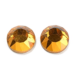 Glass Rhinestone Cabochons, Flat Back & Back Plated, Faceted, Half Round, Orange, 12x5mm(GLAA-A006-26B-02)