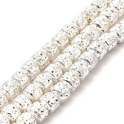 Electroplated Natural Lava Rock Beads Strands, Rondelle, Silver Plated, 6x7mm, Hole: 1mm, about 67~68pcs/strand, 15.35~15.63 inch(39~39.7cm)(G-G984-10S)