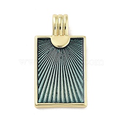 Real 18K Gold Plated Rack Plating Brass Enamel Pendants, Long-Lasting Plated, Lead Free & Cadmium Free, Rectangle Charm, Dark Slate Gray, 29.5x15.5x2.5mm, Hole: 6x3mm(X-KK-M293-43G-01)