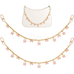 2Pcs Alloy Enamel Pink Bowknot Tassel 304 Stainless Steel Cable Chain Bag Decorative Chains, with Alloy Swivel Clasps, Light Gold, Starfish, 400mm(AJEW-BBC0001-04)