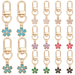 Alloy Enamel Flower Pendant Decorations, with Crystal Rhinestone and Zinc Alloy Swivel Clasps, Mixed Color, 5.1cm, 8 colors, 2pcs/color, 16pcs/set(HJEW-PHE00002)