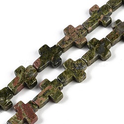 Natural Unakite Beads Strands, Cross, 15x11.5x4.5mm, Hole: 0.7mm, about 25pcs/strand, 15.75''(40cm)(G-I369-A08-02)