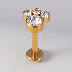 304 Stainless Steel Micro Pave Clear Cubic Zirconia Cartilage Earrings for Women Men, Flat Back Earring, Paw Print, 8mm, Pin: 1.2mm(WGD8154-07)