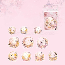 20Pcs 10 Styles Laser PET Waterproof Decorative Stickers, Self-adhesive Flower Moon Decals, for DIY Scrapbooking, Pink, Packing: 177x103mm, 2pcs/style(PW-WG21399-08)