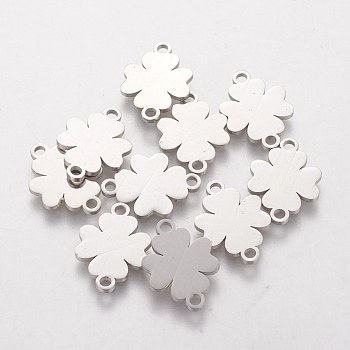 201 Stainless Steel Links Connectors, Laser Cut, with Four Leaf Clover, Stainless Steel Color, 15.5x11.2x1mm, Hole: 1mm