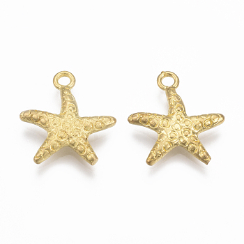 Brass Pendants, Nickel Free, Starfish/Sea Stars, Raw(Unplated), 15.5x14x2mm, Hole: 1.5mm