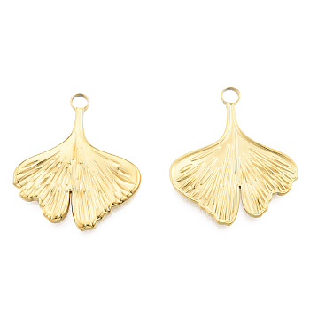 Ion Plating(IP) 201 Stainless Steel Pendants, Ginkgo Leaf, Real 18K Gold Plated, 27x23x2mm, Hole: 3mm