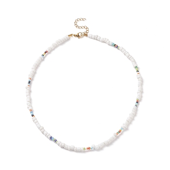 Glass Seed Beaded Necklace for Women, White, 15.91 inch(40.4cm)