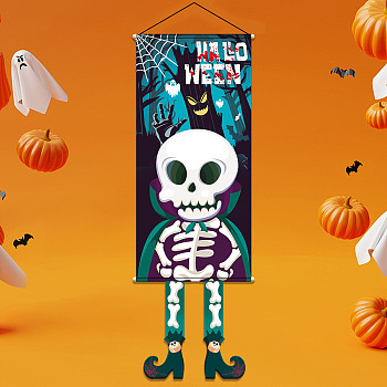 Halloween Theme Felt Cloth Hanging Door Signs, Wall Decoration, Decorative Props for Indoor, Outdoor, Skeleton Pattern, 1280~1375mm