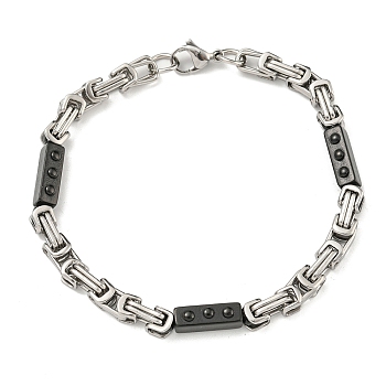 Two Tone 304 Stainless Steel Rectangle & Byzantine Chain Bracelet, Black, 8-7/8 inch(22.6cm), Wide: 5mm