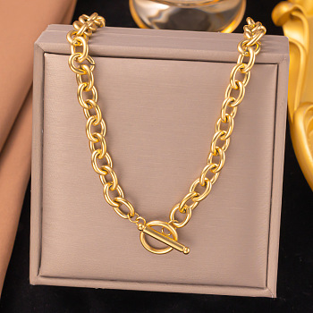 304 Stainless Steel Chunky Cable Chain Necklaces for Women, with Toggle Clasps, Golden, 17.01 inch(43.2cm)