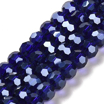 Electroplate Glass Bead Strands, Pearl Luster Plated, Faceted(32 Facets), Round, Dark Blue, 8x7mm