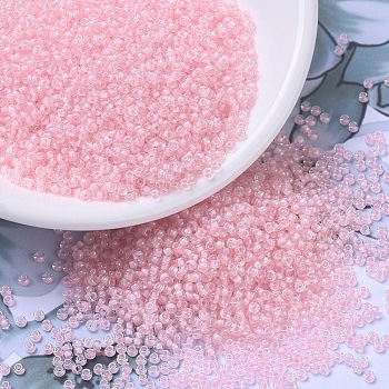 MIYUKI Round Rocailles Beads, Japanese Seed Beads, (RR203) Pink Lined Crystal, 11/0, 2x1.3mm, Hole: 0.8mm, about 5500pcs/50g