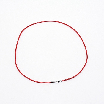 Polyester Waxed Cords Necklace Making, with 304 Stainless Steel Bayonet Clasps, Stainless Steel Color, Red, 46x0.2cm