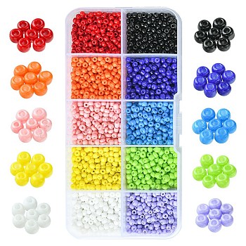 100G 10 Style Glass Seed Beads, Round, Opaque Colours & Baking Paint, Small Craft Beads for DIY Jewelry Making, Mixed Color, 3~3.5x2mm, Hole: 1~1.2mm, 10g/style