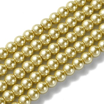 Eco-Friendly Dyed Glass Pearl Beads Strands, Grade A, Round, Cotton Cord Threaded, Khaki, 6mm, Hole: 1.2~1.5mm, about 70pcs/strand, 15.7 inch