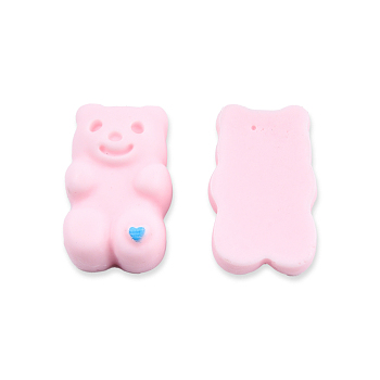 Opaque Resin Cabochons, Bear with Heart, Pink, 17x11x6.5mm