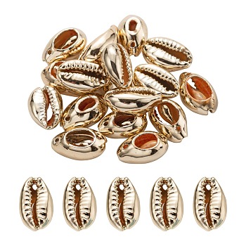 15Pcs UV Plated Freshwater Shell Pendants, Cowrie Shell, Golden, 13~16x8~10x6~7mm, Hole: 1mm