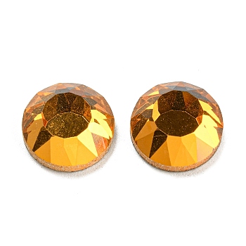 Glass Rhinestone Cabochons, Flat Back & Back Plated, Faceted, Half Round, Orange, 12x5mm