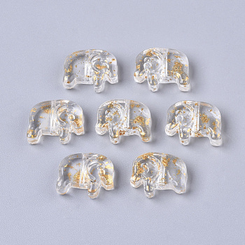 Transparent Glass Beads, with Glitter Powder, Elephant, Clear, 10x13x4mm, Hole: 0.8mm