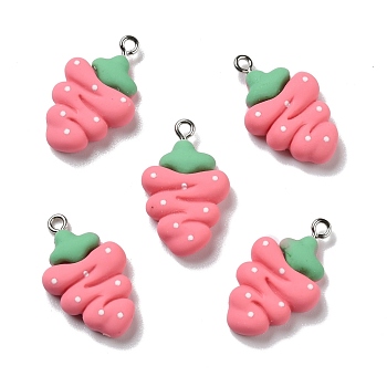 Opaque Resin Pendants, with Platinum Tone Iron Loops, Imitation Food, Strawberry, Salmon, 26.5x16.5x6mm, Hole: 2mm