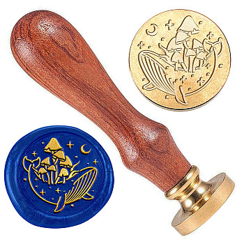 Golden Plated Brass Sealing Wax Stamp Head, with Wood Handle, for Envelopes Invitations, Gift Cards, Whale, 83x22mm, Head: 7.5mm, Stamps: 25x14.5mm