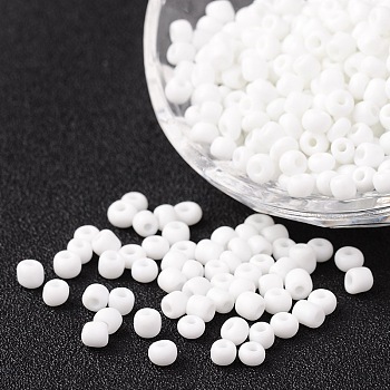 6/0 Opaque Colours Round Glass Seed Beads, White, Size: about 4mm in diameter, hole:1.5mm, about 495pcs/50g