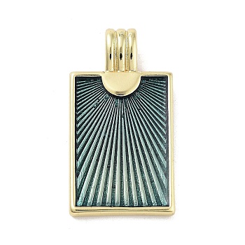 Real 18K Gold Plated Rack Plating Brass Enamel Pendants, Long-Lasting Plated, Lead Free & Cadmium Free, Rectangle Charm, Dark Slate Gray, 29.5x15.5x2.5mm, Hole: 6x3mm