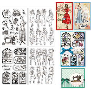 4 Sheets 4 Styles PVC Plastic Clear Stamps, for DIY Scrapbooking, Photo Album Decorative, Cards Making, Stamp Sheets, Mixed Shapes, 16x11x0.3cm, 1 sheet/style